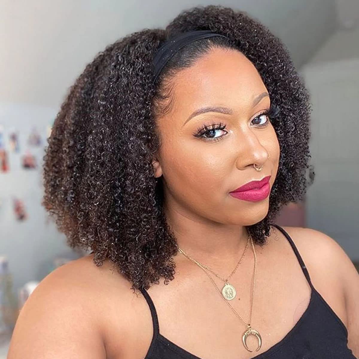 3-in-1 Half Wig Human Hair Glueless Kinky Curly Drawstring Seamless Clip-In Flip Over Wig 180% Density 18 Inch