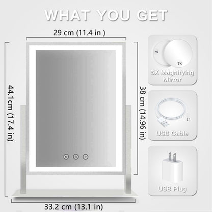 Lighted Hollywood Vanity Makeup Mirror, 17.3" x 13" with 3 Color Modes and 5X Magnification