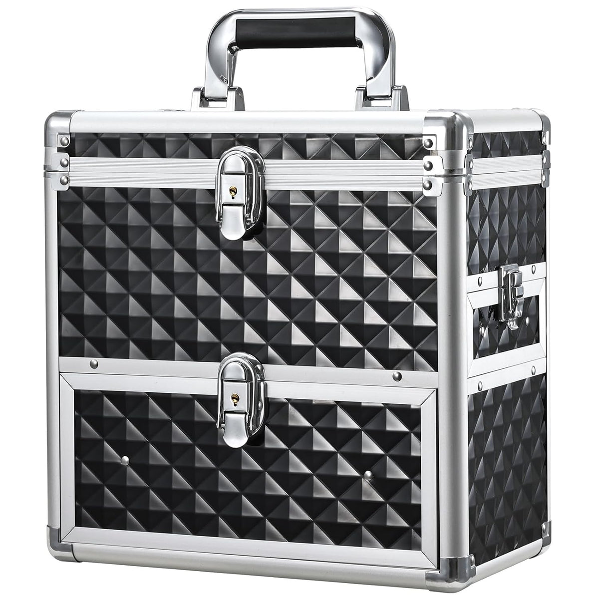 Professional Makeup Train Case with Drawer, Mirror and Sponge Dividers - Rose Gold
