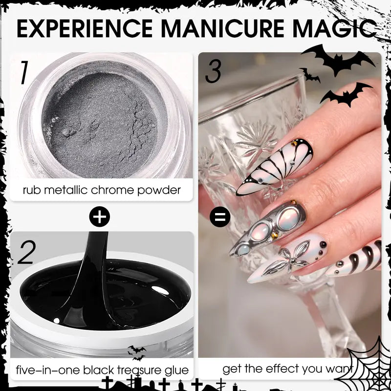 Black 3D Nail Gel 4-in-1, 35g Strong Adhesive and Top Coat for Nail Art