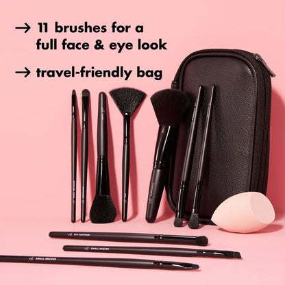 Full Face & Eye Makeup Brush Set with Travel Case - Professional 12-Piece Beauty Kit