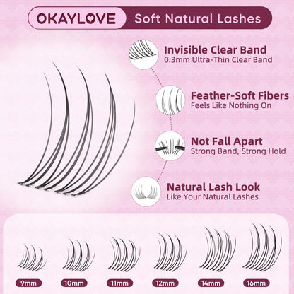 Premium Brown Lash Clusters Kit - D Curl Wispy DIY Eyelash Extensions