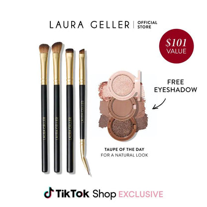 4PC Eye Brush Set with Complimentary Eyeshadow Stack - Professional Blending and Defining Tools