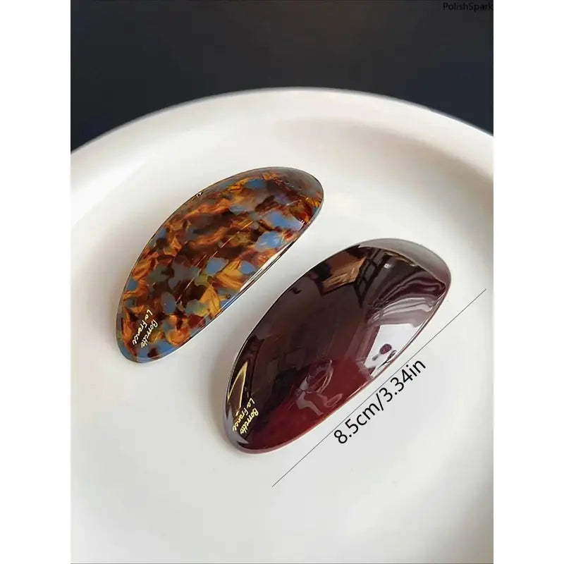 5 Pack French Style Acrylic Hair Barrettes - Large Oval Tortoise Shell Non-Slip Clips for Thick and Thin Hair