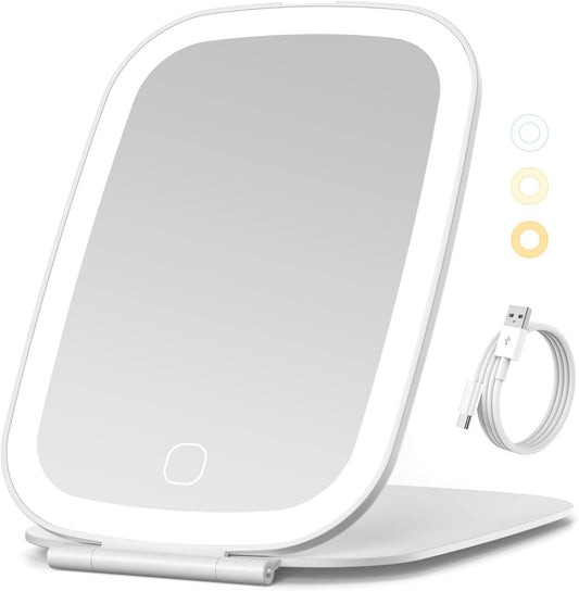 Travel Mirror with LED Light, Rechargeable Portable Lighted Makeup Mirror, 3 Lighting Modes, 7x5 Inch