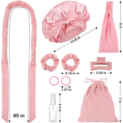 Women's Curly Hair Kit - 65in Soft Velvet Heatless Curler with Satin Sleep Bonnet