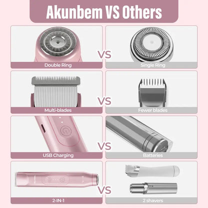 2-in-1 Electric Bikini Trimmer and Shaver for Women, IPX7 Waterproof Rechargeable Razor
