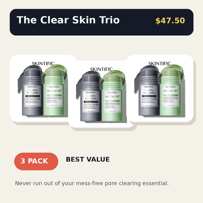 Clay Stick 2PCS Combo - Mugwort Clarifying, Volcanic Detox & Bright Boost Even Tone Deep Pore Cleansing