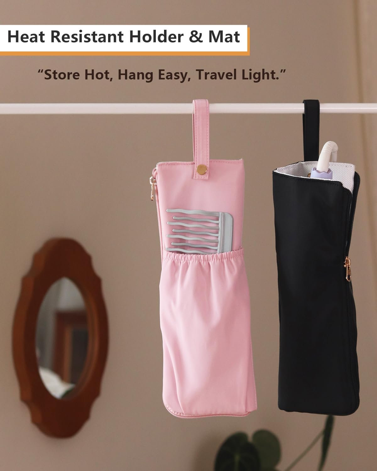 2-in-1 Heat Resistant Mat & Holder for Curling Irons and Flat Irons - Pink Travel Bag