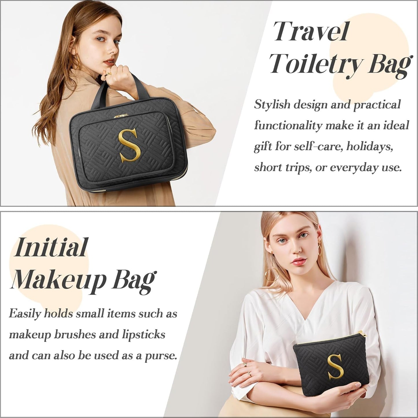 Personalized Gifts for Women, Initial Toiletry Bag Hanging Travel Organizer & Makeup Cosmetic Bag with Embroidery Letter Teacher Appreciation Gift Birthday Valentines Gifts for Mom Wife Friend Sister
