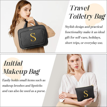 Personalized Gifts for Women, Initial Toiletry Bag Hanging Travel Organizer & Makeup Cosmetic Bag with Embroidery Letter Teacher Appreciation Gift Birthday Valentines Gifts for Mom Wife Friend Sister