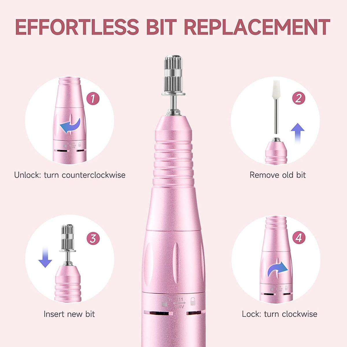 Professional 45000RPM Rechargeable Cordless Electric Nail Drill for Acrylic and Gel Nails