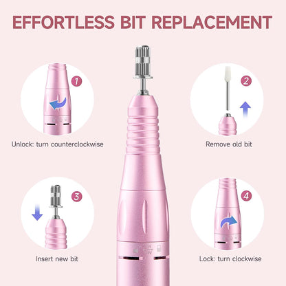 Professional 45000RPM Rechargeable Cordless Electric Nail Drill for Acrylic and Gel Nails