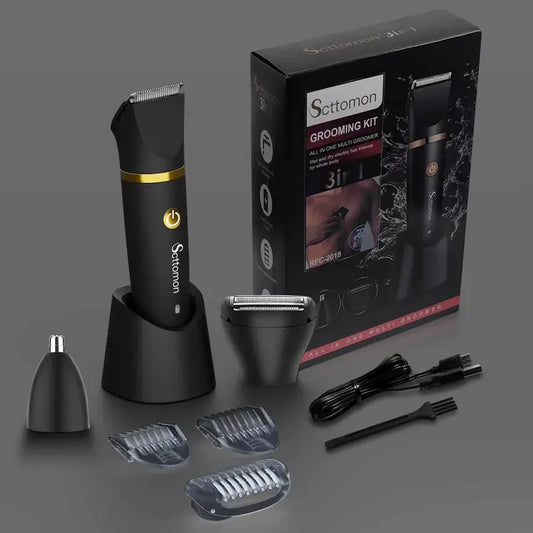 3 in 1 Electric Body Hair Trimmer and Groin Groomer for Men, Waterproof Nose Shaver