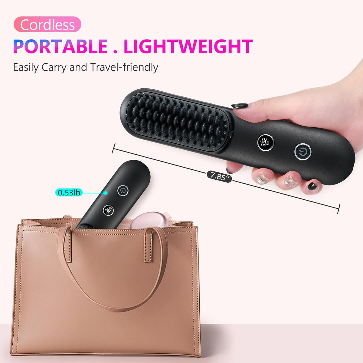 LCD Screen Cordless Hair Straightener and Curler 2 in 1, Rechargeable Negative Ionic Brush