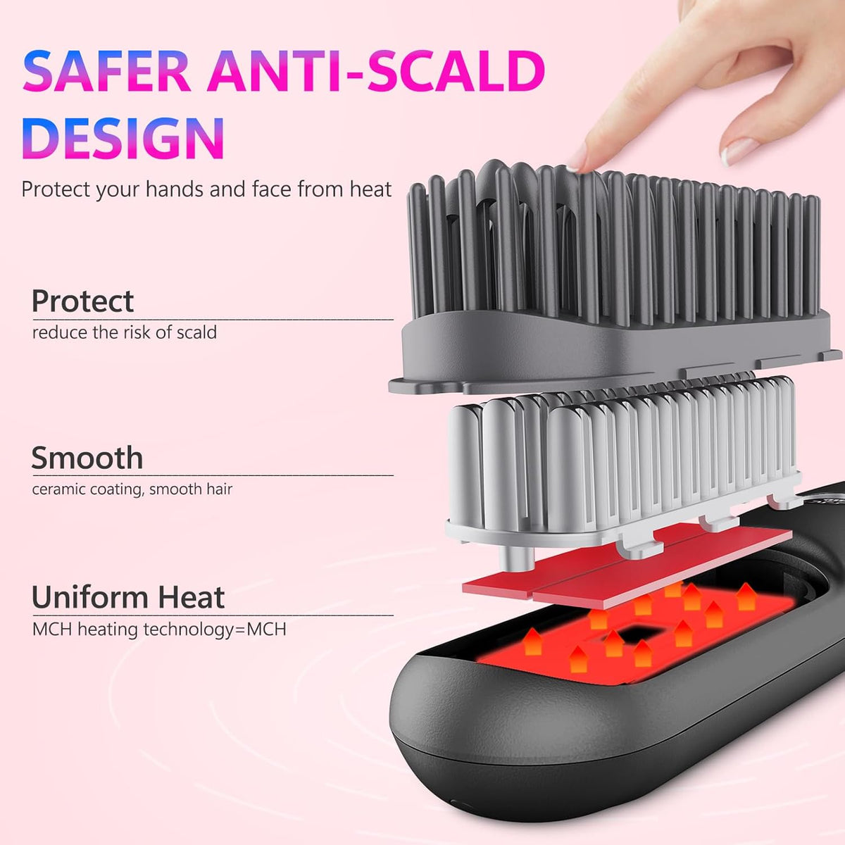 LCD Screen Cordless Hair Straightener and Curler 2 in 1, Rechargeable Negative Ionic Brush