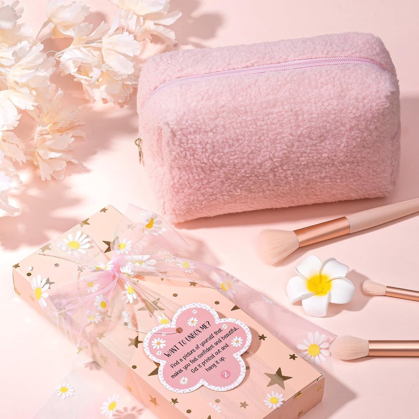 Easter Basket Gifts for Tween & Teen Girls, 8 PCS Birthday Gift Teenage Girl Gifts Trendy Stuff w/Fun Task Tag Makeup Brushes & Bag, Empower Positive Wrapped Gift Prefilled Stuffers for Daughter Niece