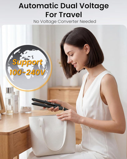 0.5 Inch Mini Flat Iron with Adjustable Temp, 100-240V Dual Voltage Hair Straightener for Short Hair
