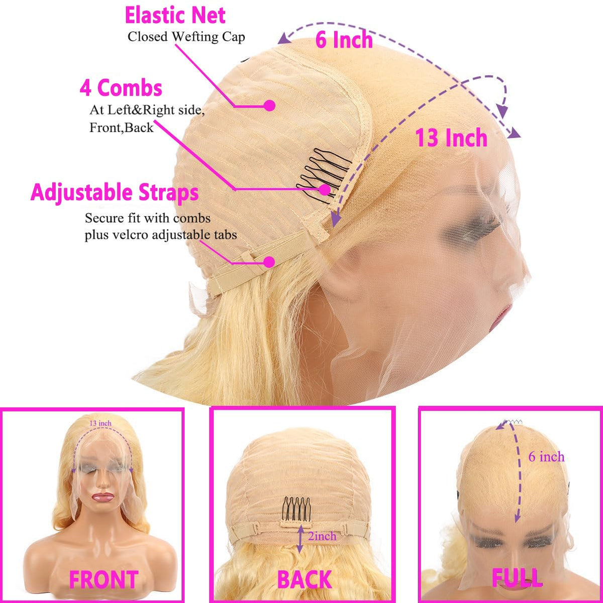 613 Blonde 13x6 Lace Front Wig Human Hair 28 Inch Body Wave 200% Density HD Transparent Lace