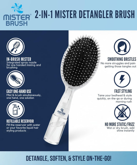 2-in-1 Misting Hairbrush - Innovative Spray-Integrated Detangling Tool for Wet & Dry Styling (White)