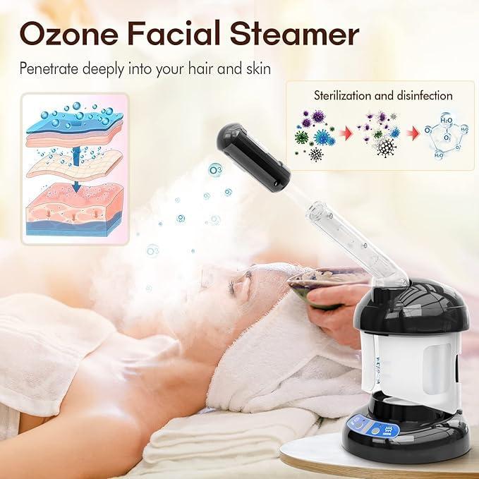 2-in-1 Ozone Facial and Hair Steamer for Professional Home or Salon Personal Care
