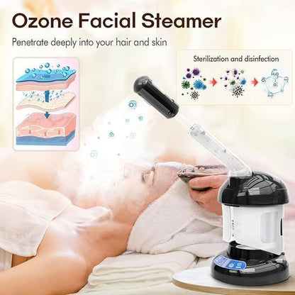2-in-1 Ozone Facial and Hair Steamer for Professional Home or Salon Personal Care
