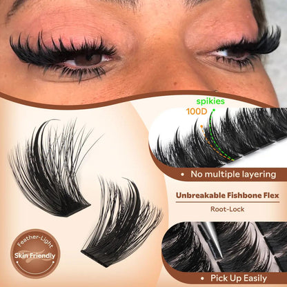 Spiky Manga Lash Clusters - Wispy Individual Eyelash Extensions, D Curve 12-18mm, 204 Pcs