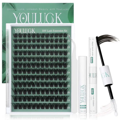 DIY Lash Extension Kit - Waterproof Fluffy Individual Clusters with Bond, Seal and Remover
