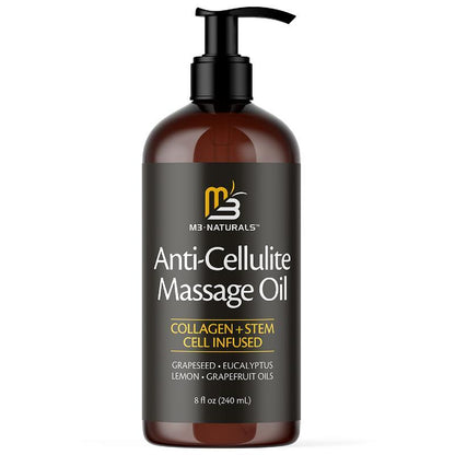 Anti Cellulite Oil and Lymphatic Drainage Massager Kit - Deep Tissue Tool for Contoured Skin, 8 fl oz