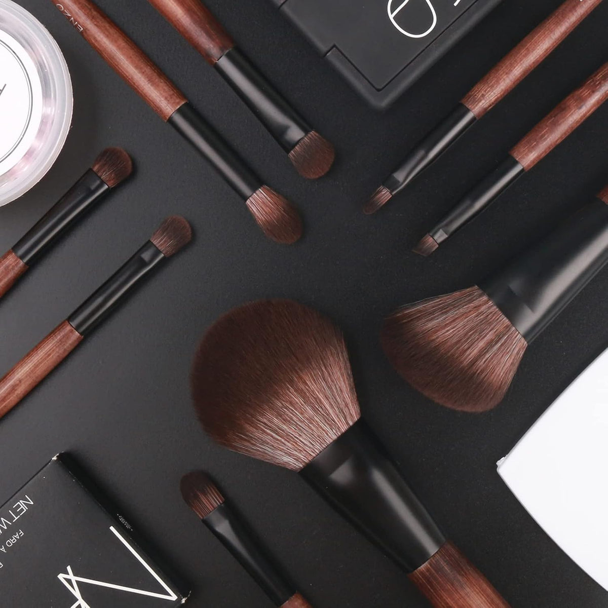Professional Bamboo Makeup Brush Set with Natural Sable Hair and Travel Case, 7-Piece Kit