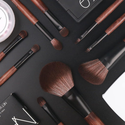 Professional Bamboo Makeup Brush Set with Natural Sable Hair and Travel Case, 7-Piece Kit