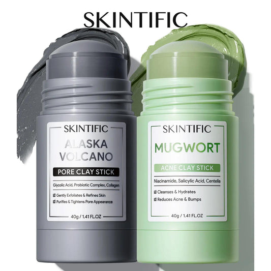 Clay Stick 2PCS Combo - Mugwort Clarifying, Volcanic Detox & Bright Boost Even Tone Deep Pore Cleansing