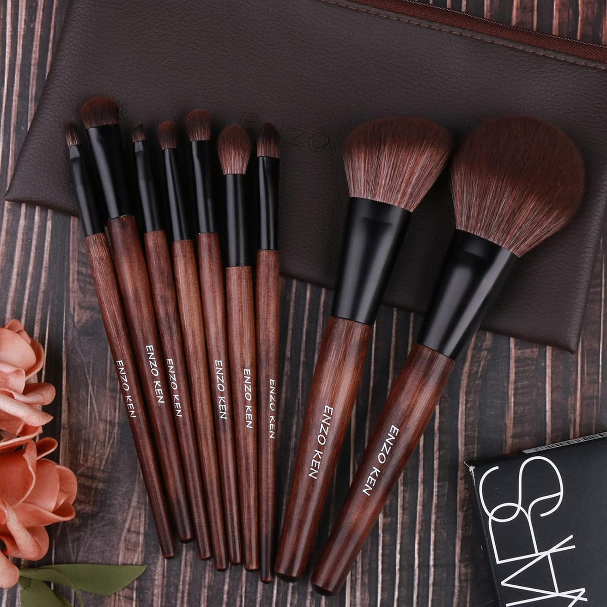 Professional Bamboo Makeup Brush Set with Natural Sable Hair and Travel Case, 7-Piece Kit