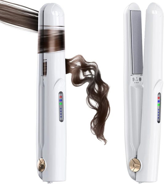 Cordless 2-in-1 Hair Straightener & Mini Curler with Emergency Phone Charger, 390°F Fast Heat