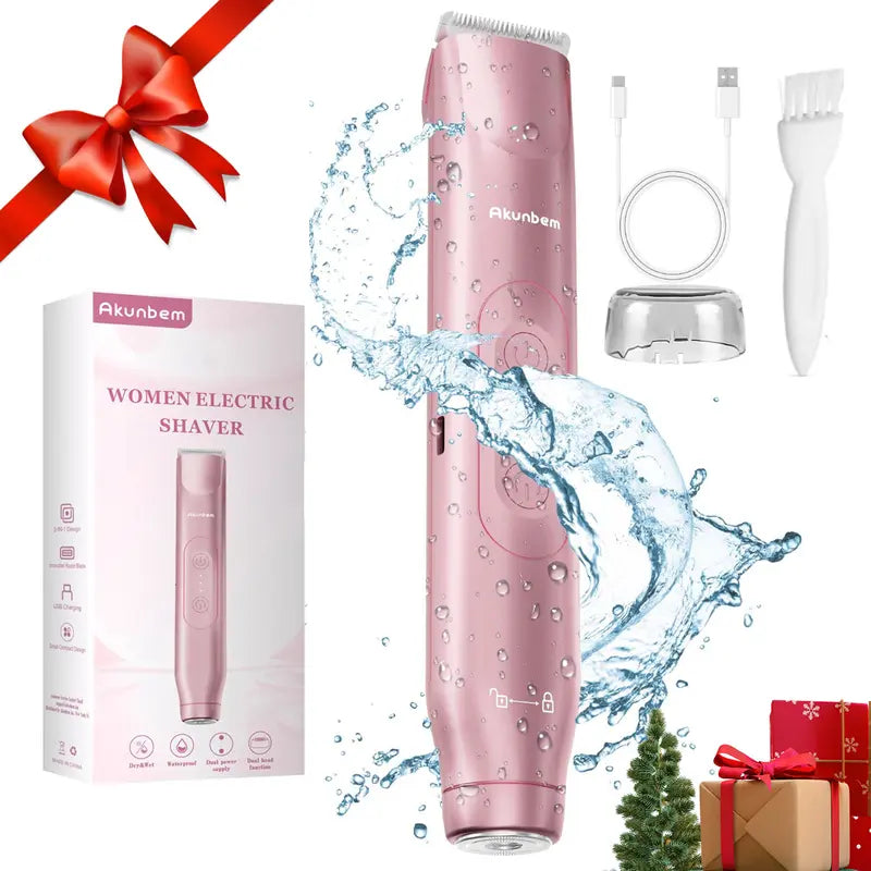 2-in-1 Electric Bikini Trimmer and Shaver for Women, IPX7 Waterproof Rechargeable Razor