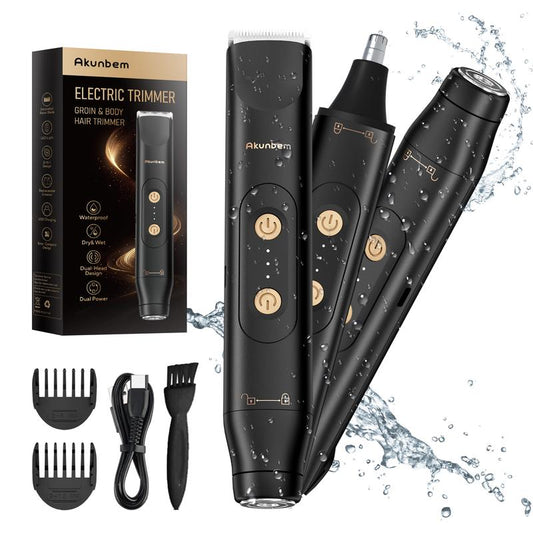 Electric Groin and Body Hair Trimmer for Men and Women, Waterproof Dual Head Shaver