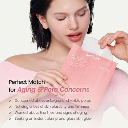Bio-Collagen Real Deep Mask, Hydrating Overnight Hydrogel Face Mask, Pore Minimizing, 16 Sheets