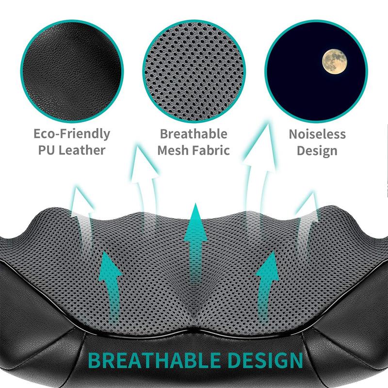 Ergonomic Shiatsu Neck and Back Massager with Soothing Heat and 8 Deep-Kneading Nodes