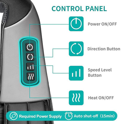 Ergonomic Shiatsu Neck and Back Massager with Soothing Heat and 8 Deep-Kneading Nodes