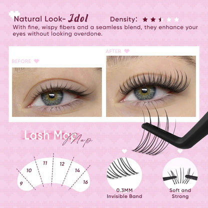 Premium Brown Lash Clusters Kit - D Curl Wispy DIY Eyelash Extensions