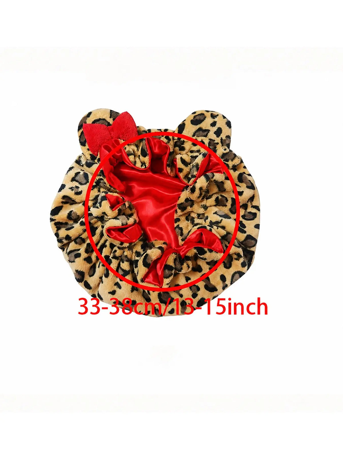 Leopard Print Satin Sleep Cap with Cute Bow and Bear Ears, Soft Velvet Hair Hat for Nighttime Protection