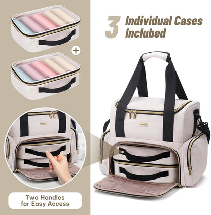 Large Double Layer Travel Makeup Organizer Case with 2 Removable Toiletry Bags