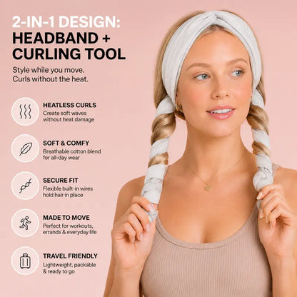Heatless Hair Curler Headband for Soft Waves and Curls, Light Gray Styling Tool