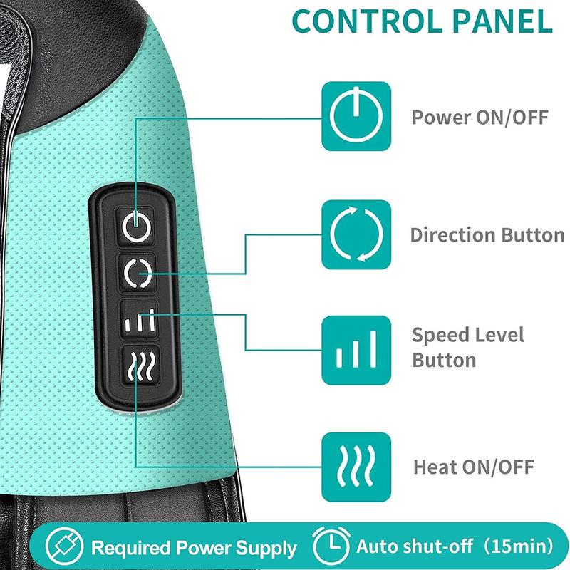 Ergonomic Shiatsu Neck and Back Massager with Soothing Heat and 8 Deep-Kneading Nodes
