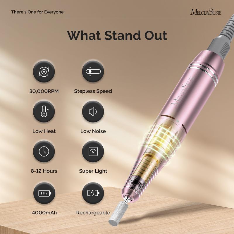 Professional 30000 RPM Electric Nail Drill, Portable Rechargeable E-File for Acrylic Gel Nails