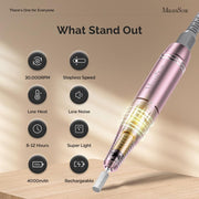Professional 30000 RPM Electric Nail Drill, Portable Rechargeable E-File for Acrylic Gel Nails