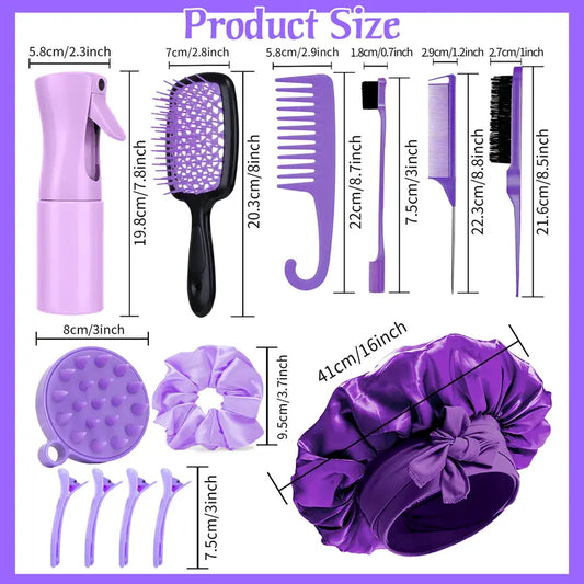 6-in-1 Hair Brush Set with Detangler & Combs for All Hair Types, Wet & Dry 13-Piece Kit