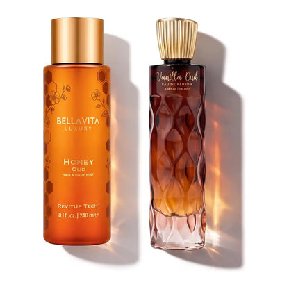 Vanilla Oud EDP & Honey Oud Hair and Body Mist Duo - Long-Lasting Layerable Fragrance Set
