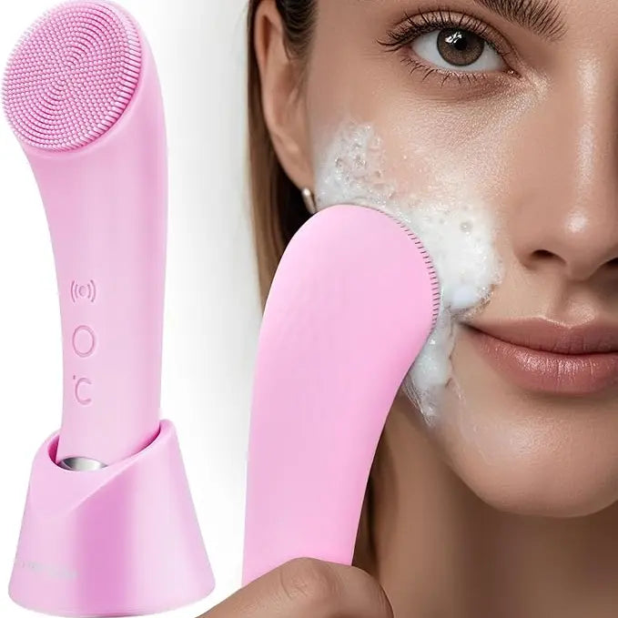 Heatable Vibrating Facial Cleansing Brush - Silicone Face Scrubber for Deep Cleansing and Massage