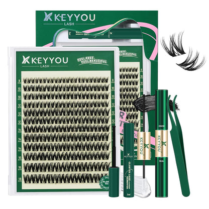 Flora Lash Clusters Kit - 132pcs D Curl Natural Extension Set with Bond, Seal, and Remover